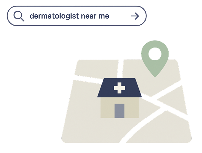 Illustration showing local search and map result for a medical practice